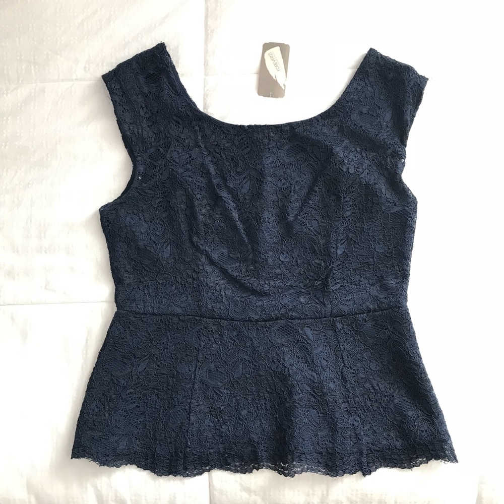Forever 21 Navy Lace Peplum Shirt